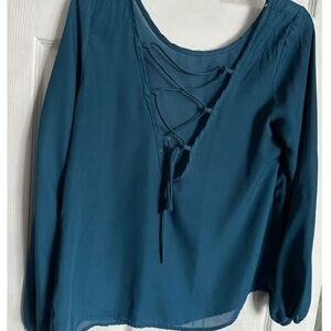 H&M Teal Blouse with Lace-Up Back